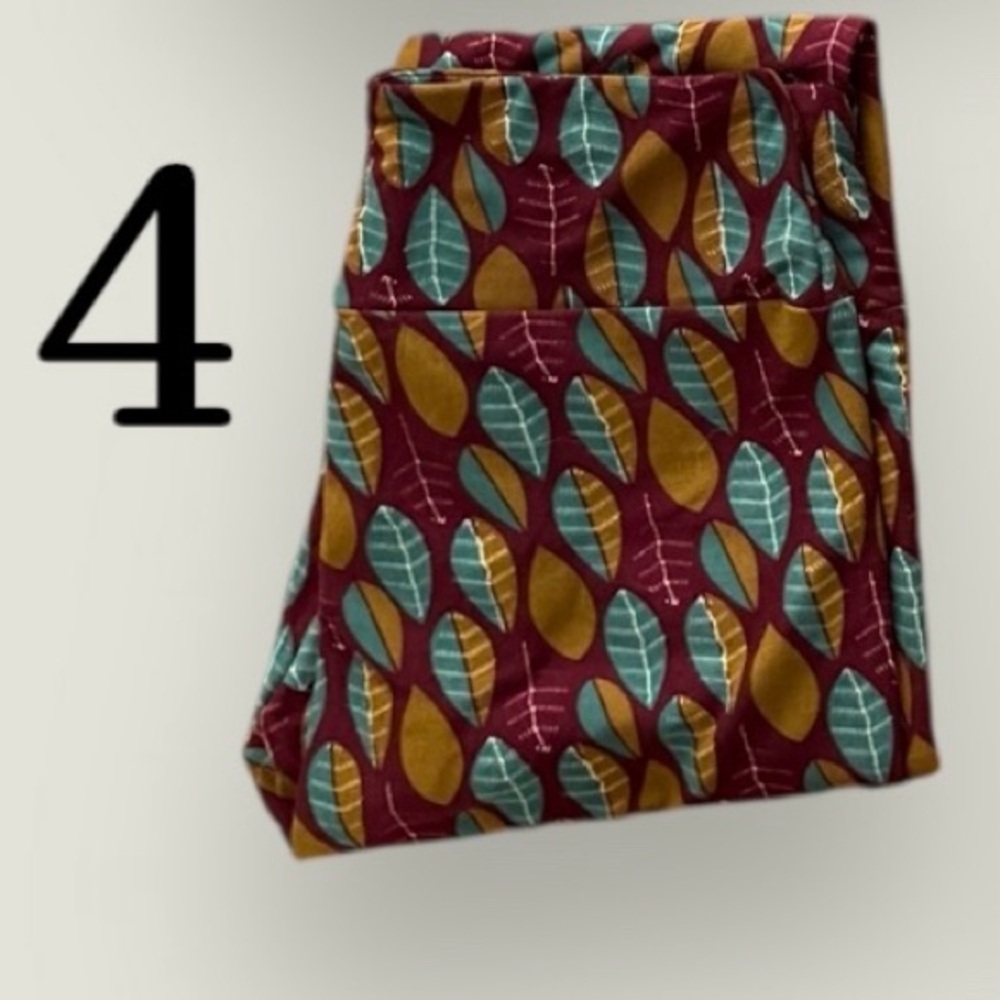 2for$15 3for$20 NEW LuLaRoe One Size Leggings - Burgundy w tan blue leaves - Picture 2 of 3